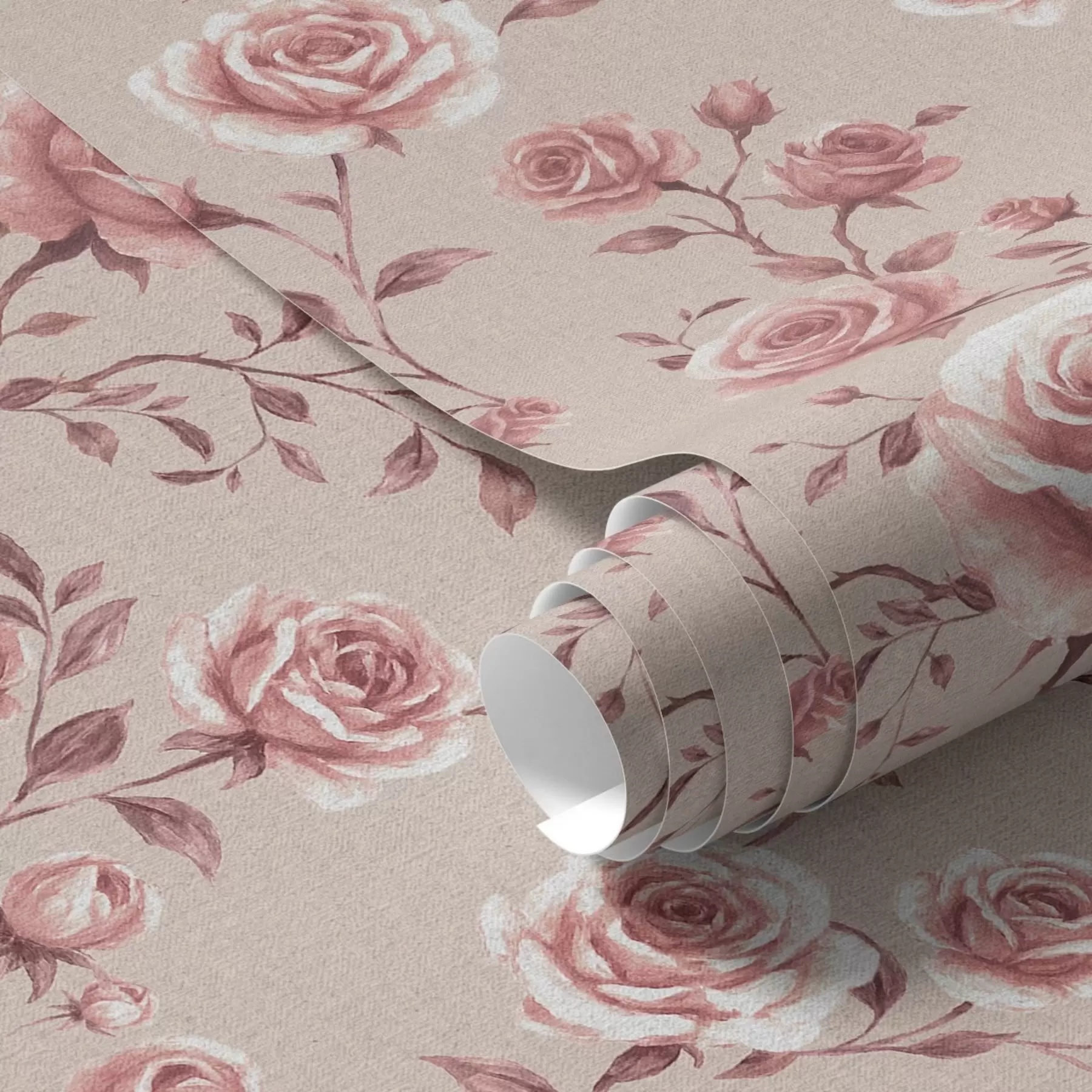 carta da parati Rose cipria su sfondo beige — motivo vintage nr. a00497