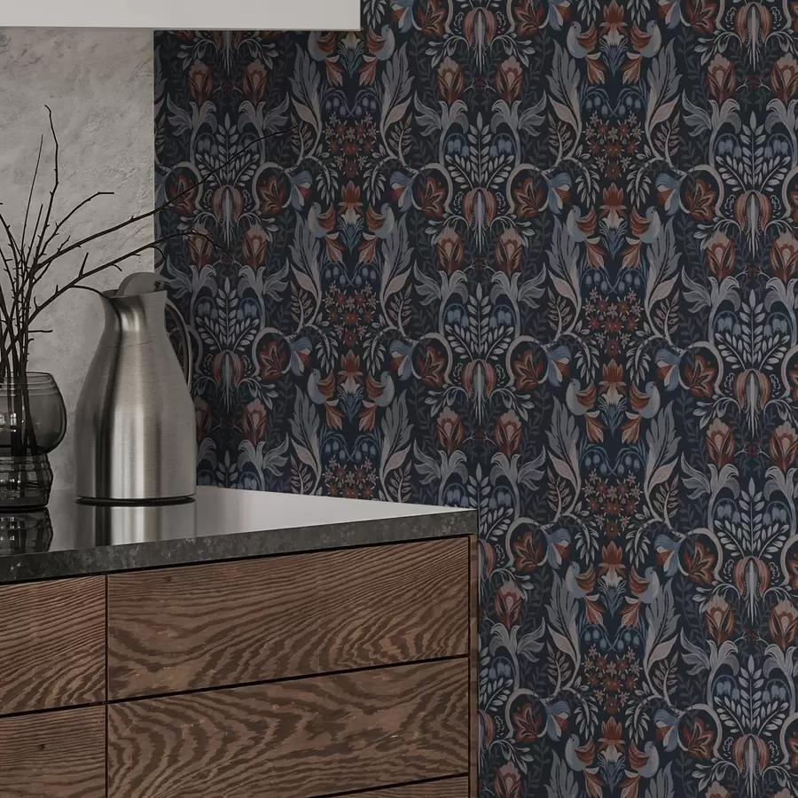 carta da parati Ornamento popolare con uccelli, indaco intenso nr. a00502v1