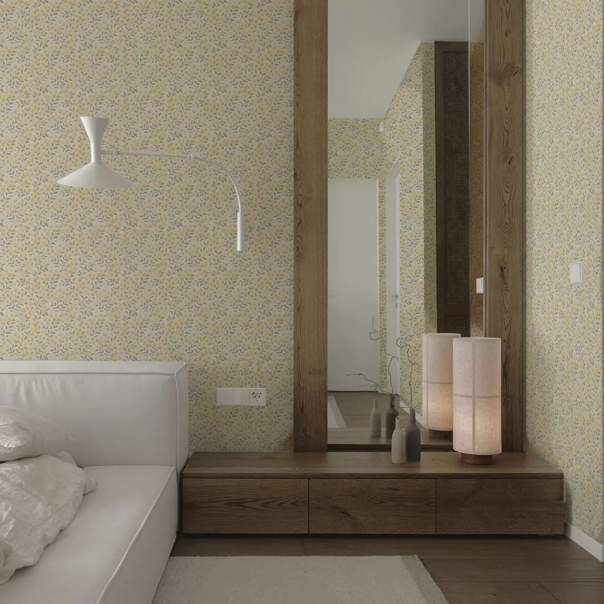 Carta da parati Fiori gialli acquerellati su sfondo chiaro a00570