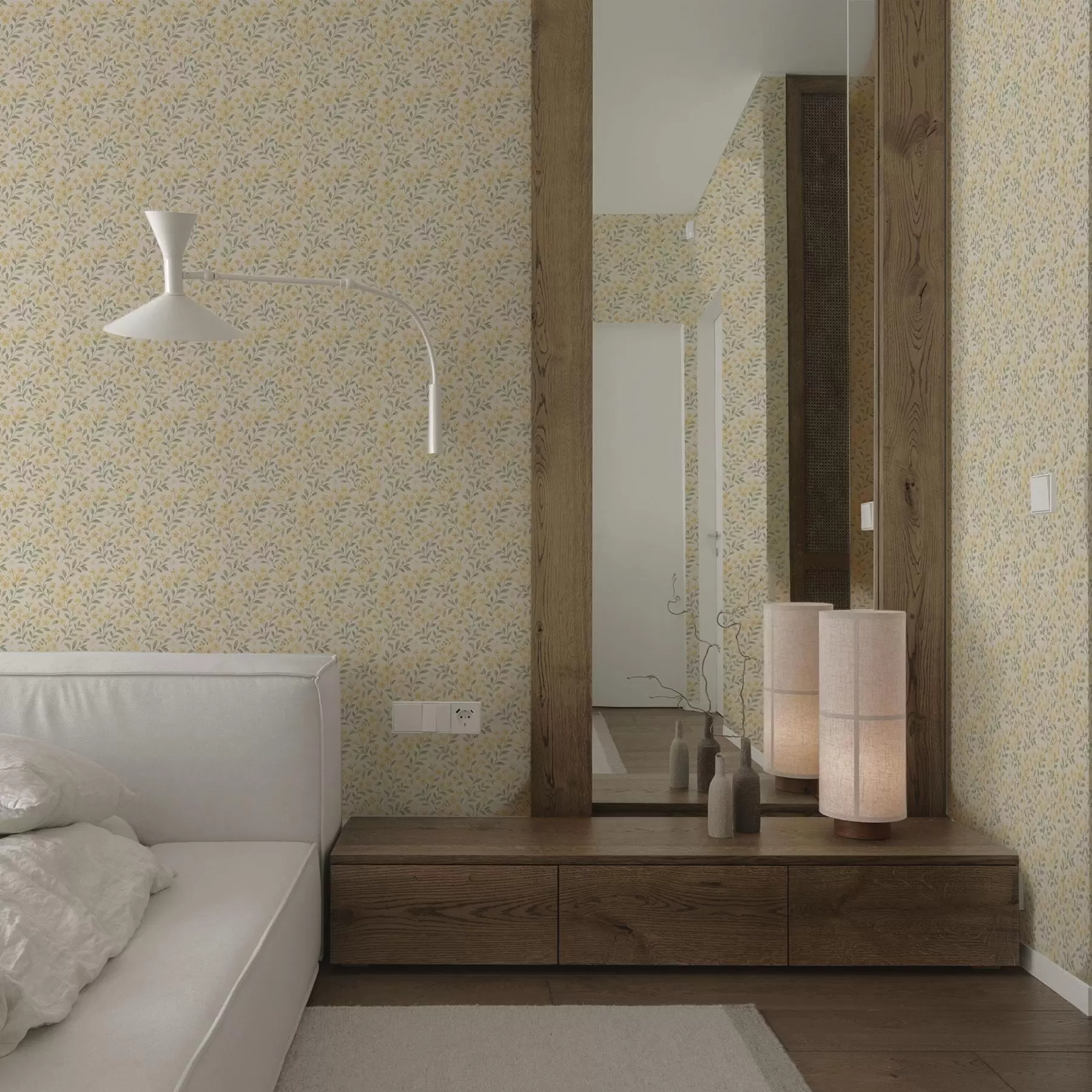 carta da parati Fiori gialli acquerellati su sfondo chiaro nr. a00570