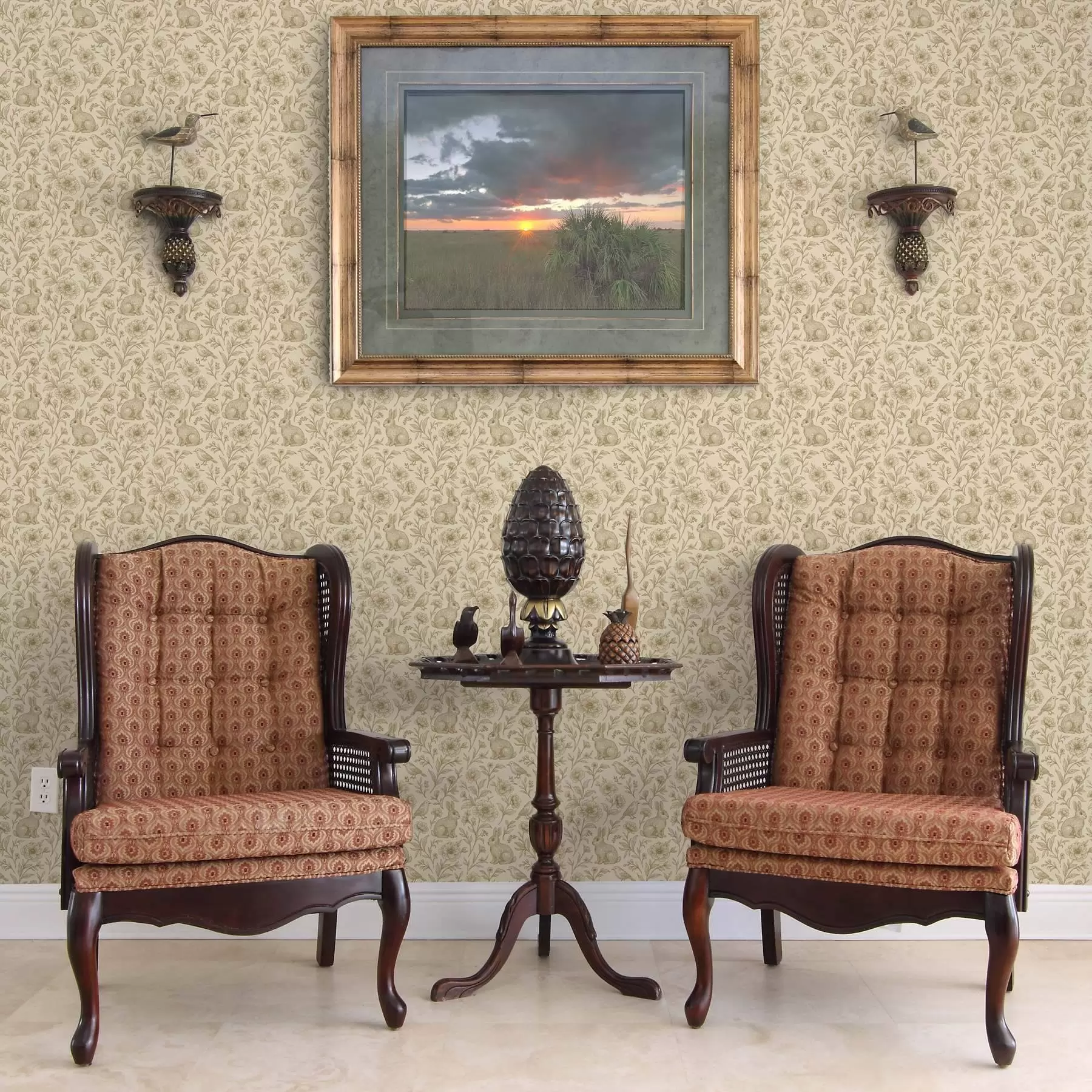 carta da parati Conigli e uccelli in un motivo floreale nr. a00571