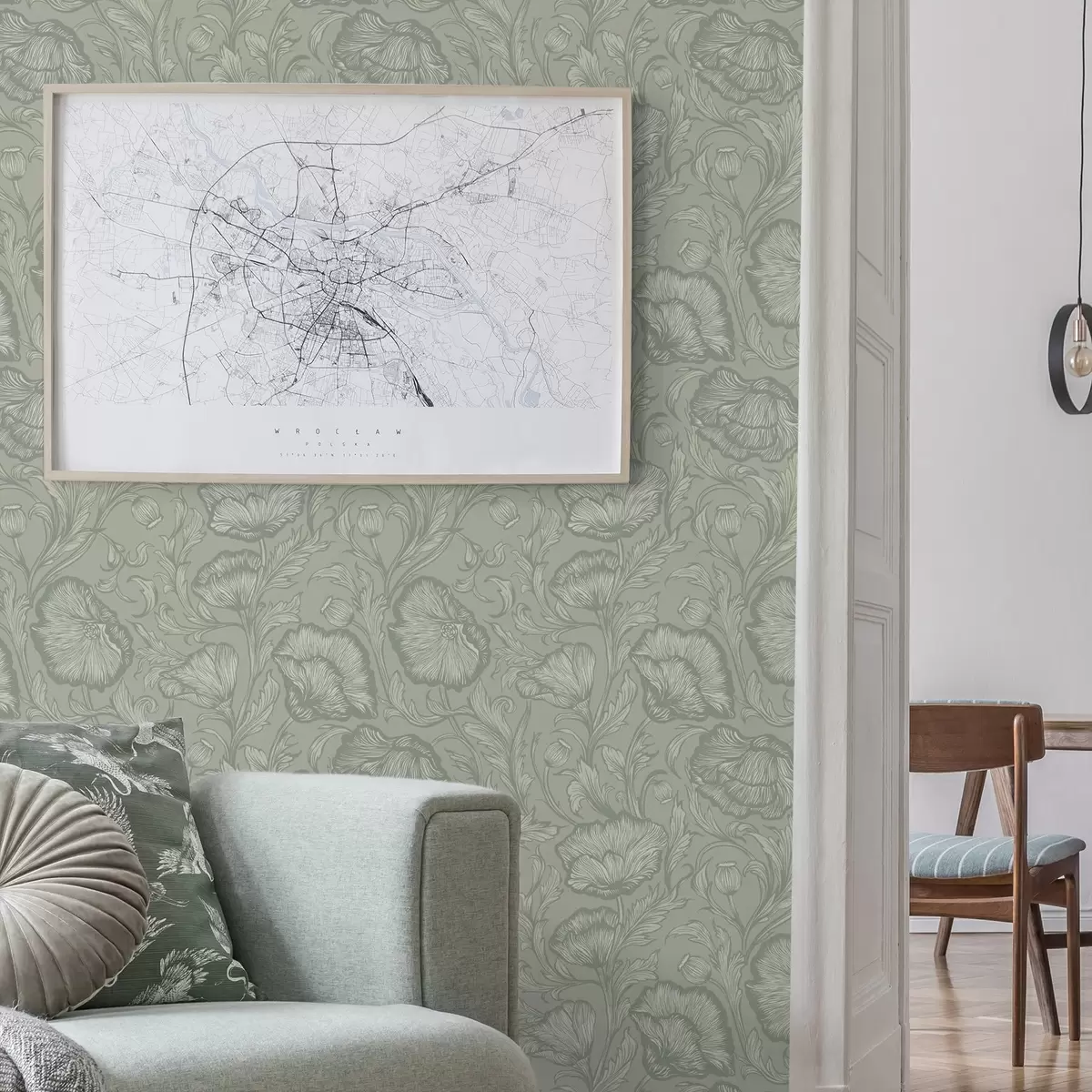 Carta da parati Papaveri disegnati su sfondo grigio-verde a00572v1