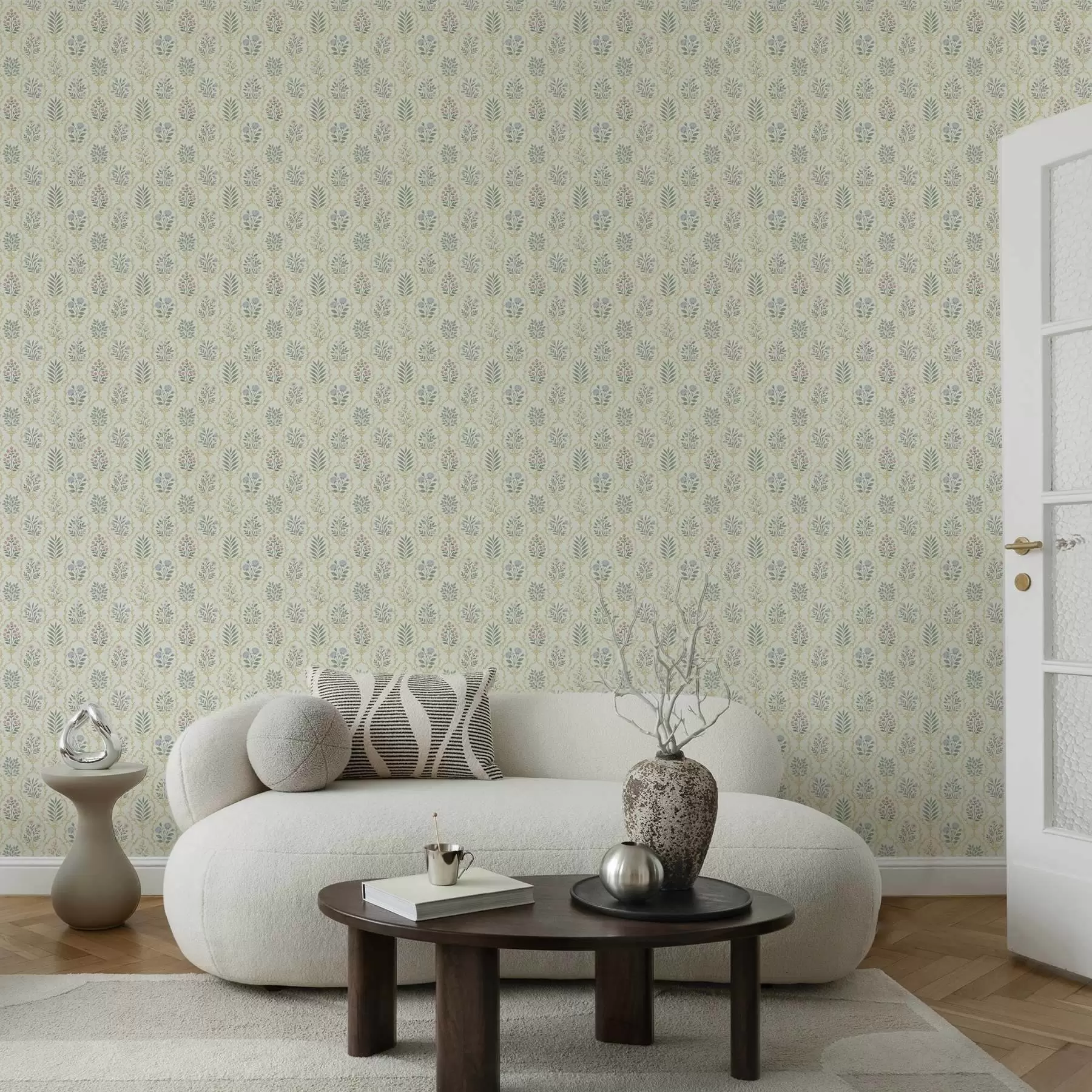 carta da parati Medaglioni botanici in un reticolo, toni pastello nr. a00579