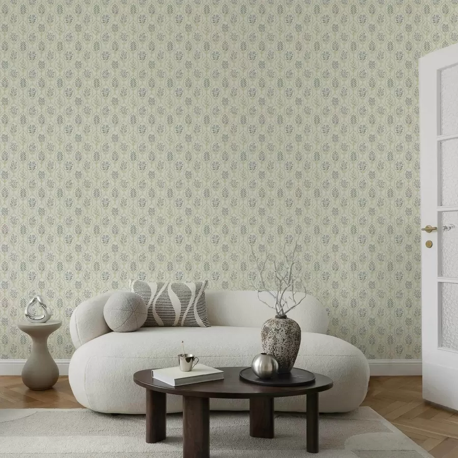 carta da parati Medaglioni botanici in un reticolo, toni pastello nr. a00579