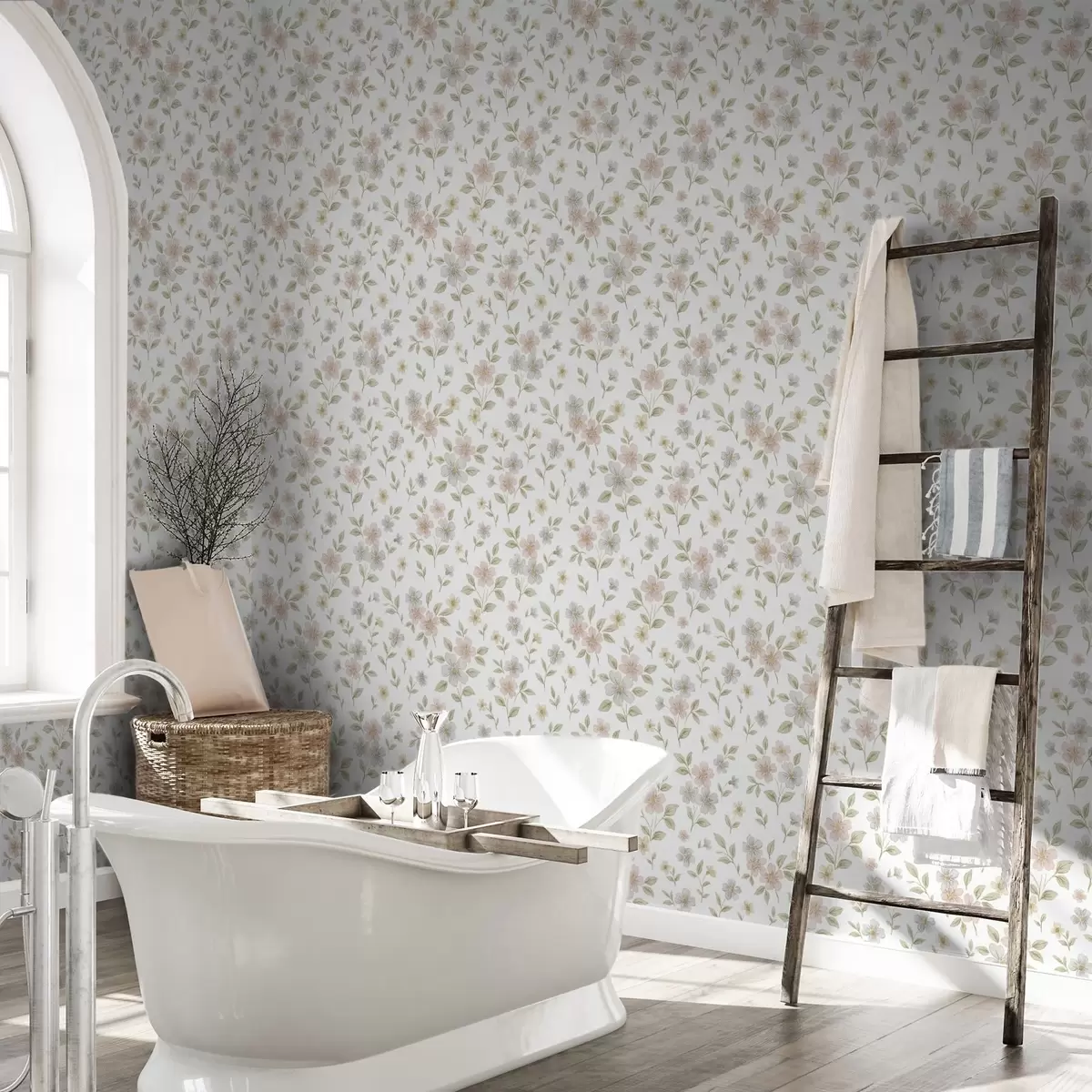 Carta da parati Piccoli fiori acquerellati in colori pastello su sfondo bianco a00596v1