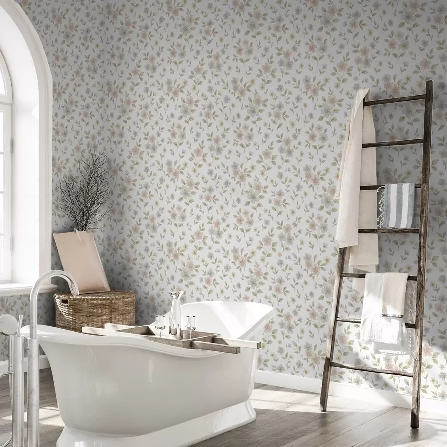 carta da parati Piccoli fiori acquerellati in colori pastello su sfondo bianco nr. a00596v1