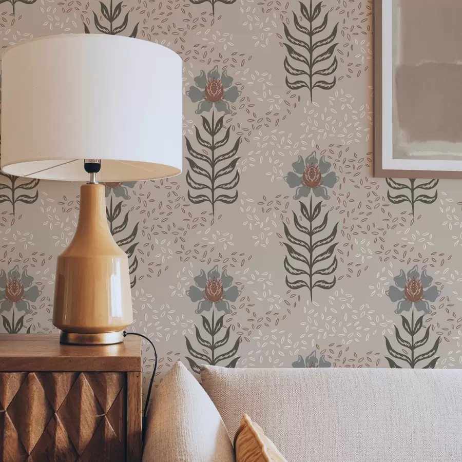 carta da parati Fiori e semi stilizzati su beige caldo nr. a00604