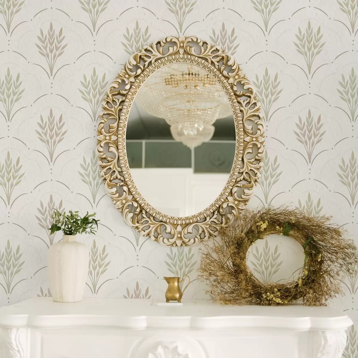 Carta da parati Grano in un ornamento ad arco, pastelli tenui su sfondo bianco a00607v1