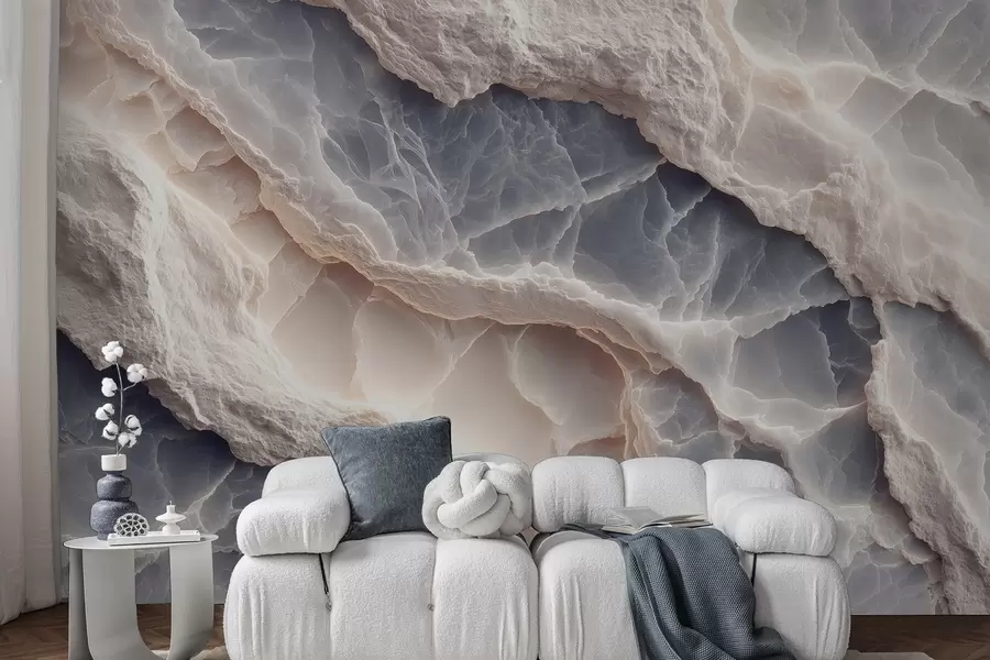 carta da parati Elegante astrazione nello stile degli strati di marmo e dei minerali nei colori blu-beige nr. w09408