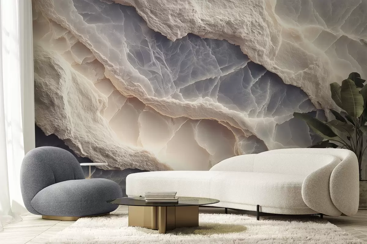 carta da parati Elegante astrazione nello stile degli strati di marmo e dei minerali nei colori blu-beige nr. w09408