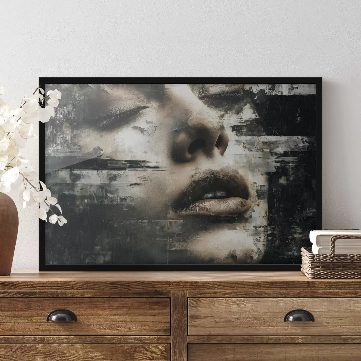 Poster Ritratto femminile astratto con effetto glitch e texture f45873