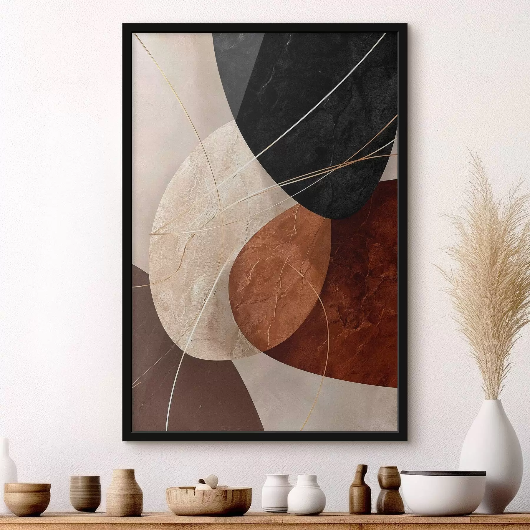 carta da parati Ovali geometrici in una palette di colori beige-caramello nr. f45878