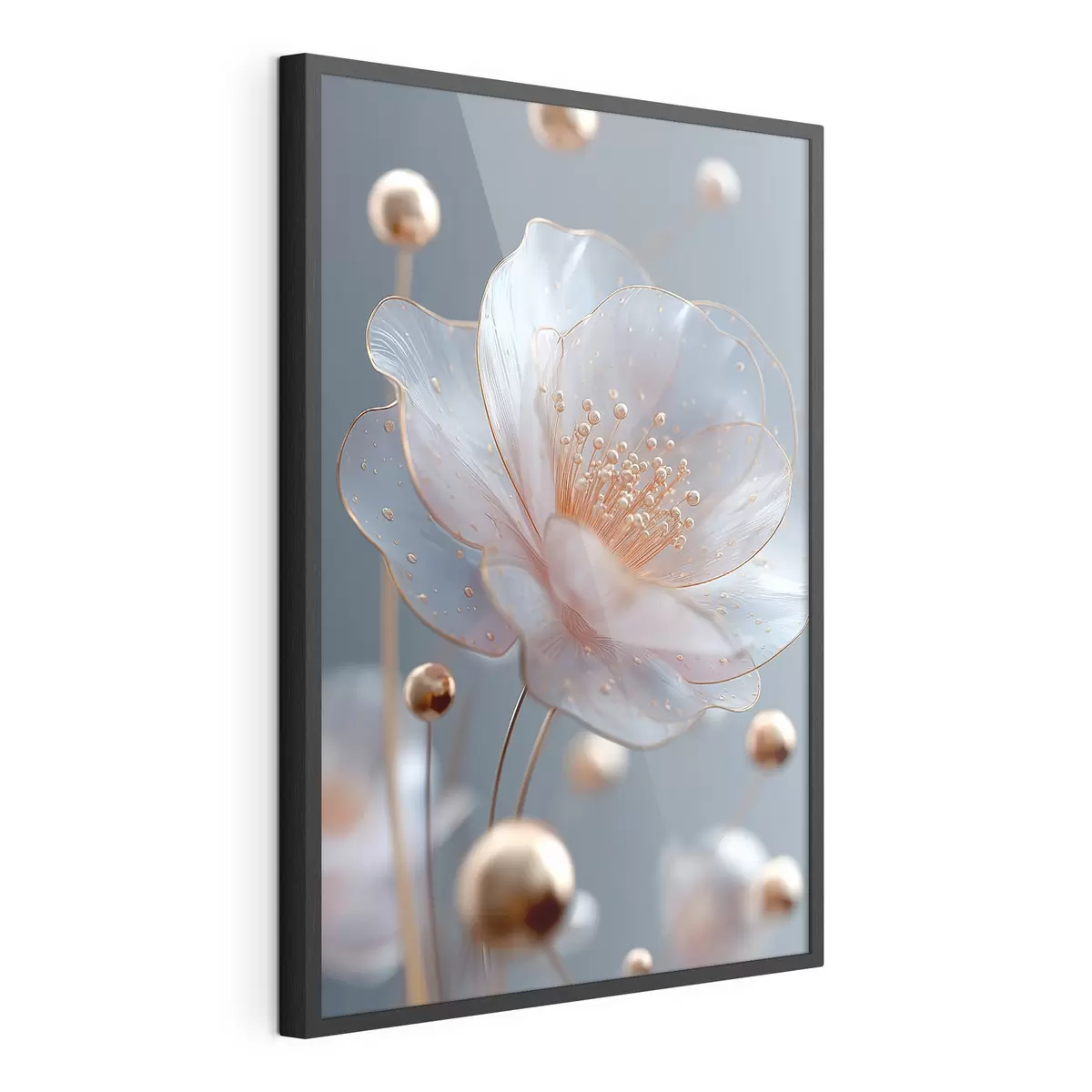 Poster Fiore traslucido con stami color rame su sfondo blu f45880