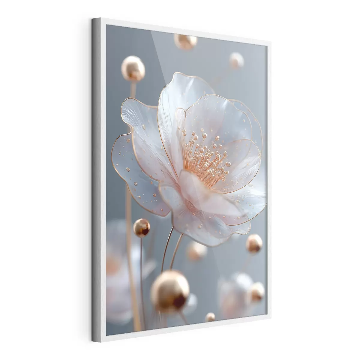Poster Fiore traslucido con stami color rame su sfondo blu f45880