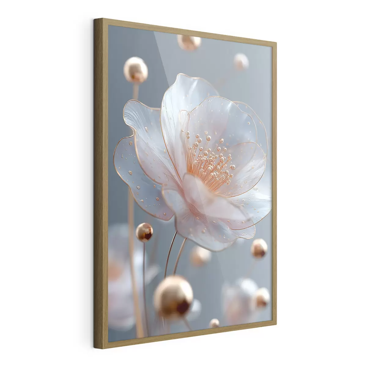 Poster Fiore traslucido con stami color rame su sfondo blu f45880