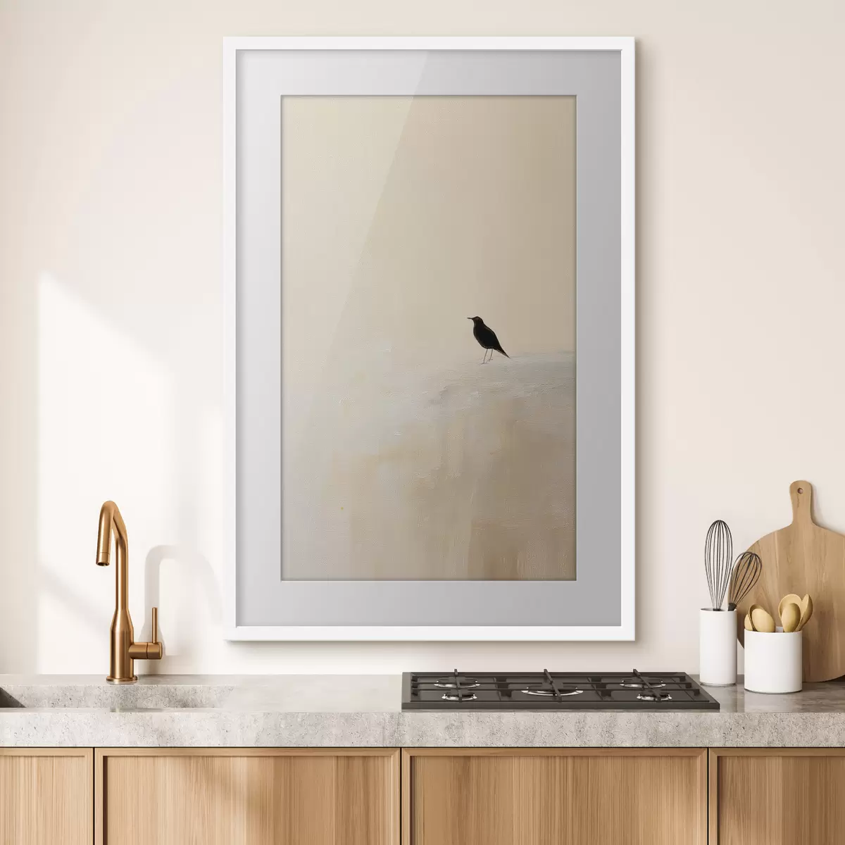 Poster Uccello solitario su uno sfondo beige caldo f45882