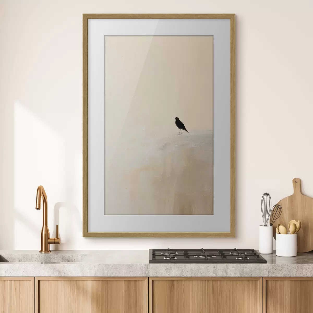 Poster Uccello solitario su uno sfondo beige caldo f45882