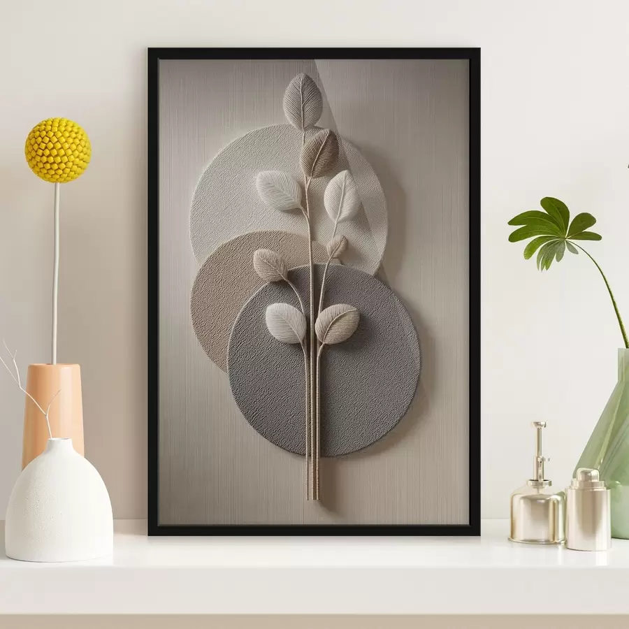 carta da parati Cerchi in rilievo e un ramo in toni neutri caldi nr. f45883