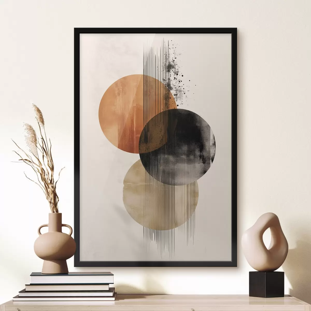 Poster Tre cerchi testurizzati con linee in una palette di colori terracotta-nero f45885