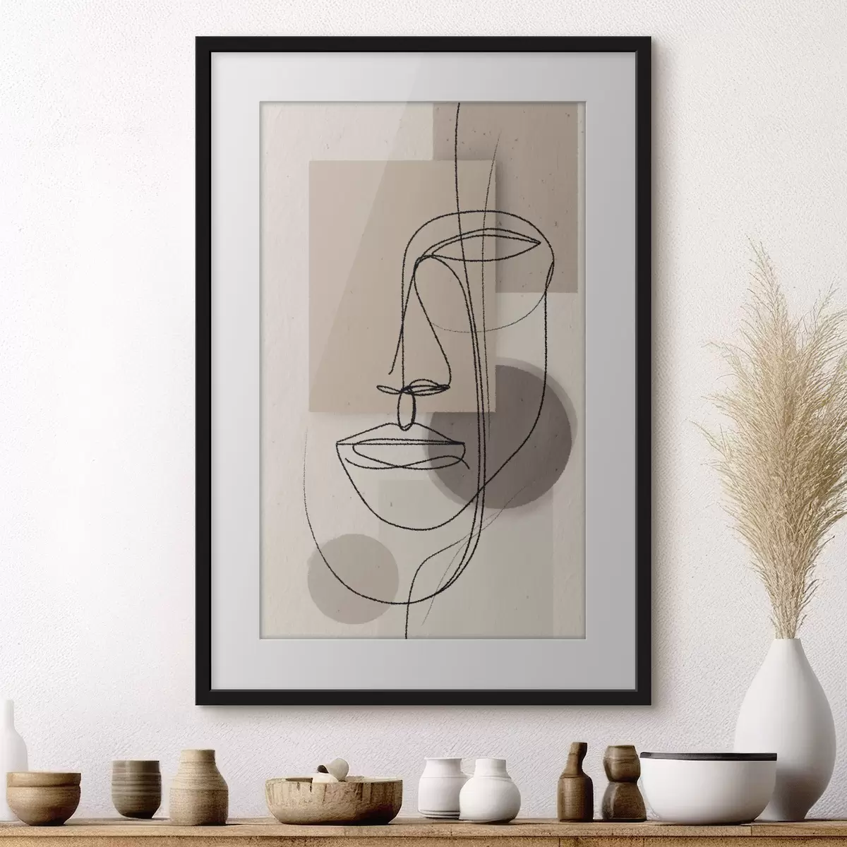 Poster Ritratto in linea su forme geometriche beige f45886