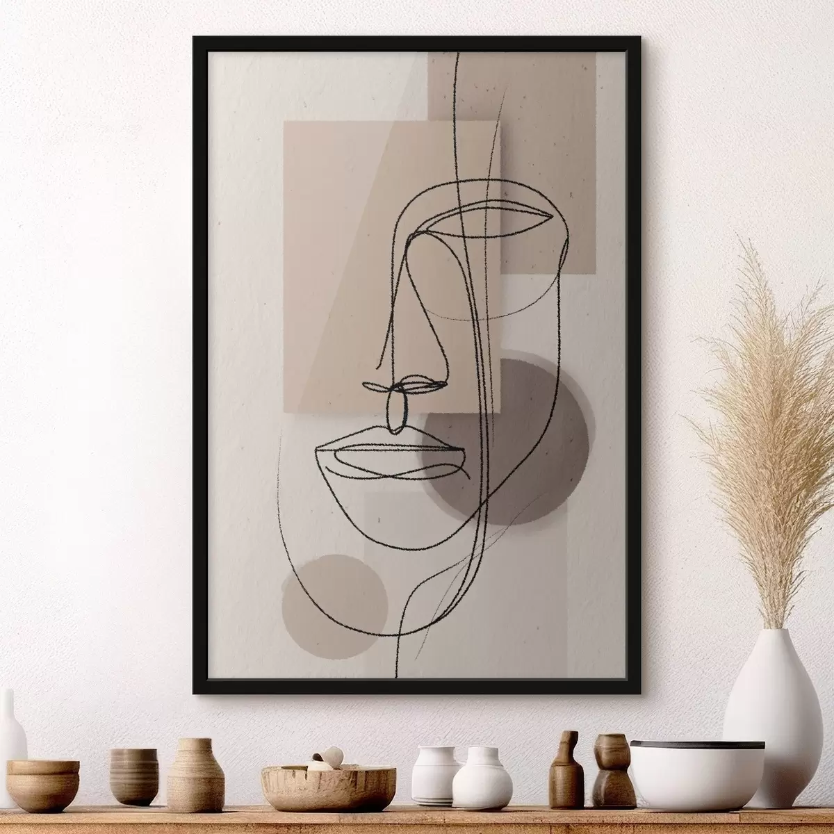 Poster Ritratto in linea su forme geometriche beige f45886