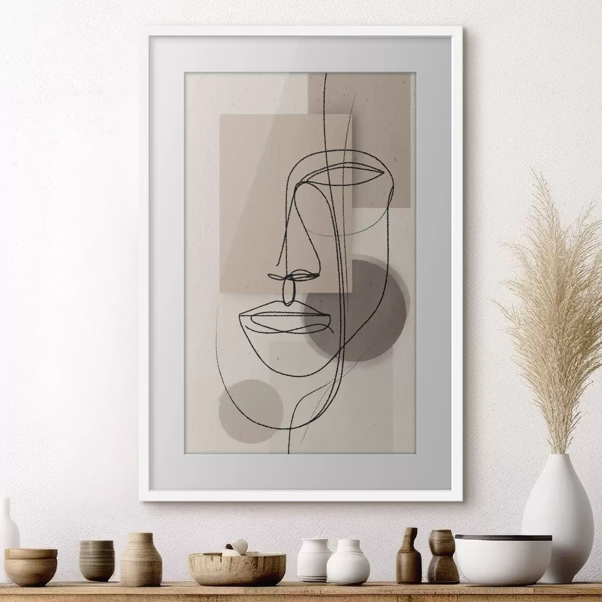 Poster Ritratto in linea su forme geometriche beige f45886