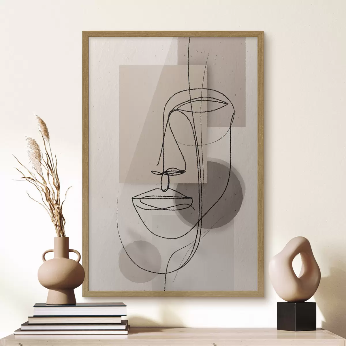 Poster Ritratto in linea su forme geometriche beige f45886