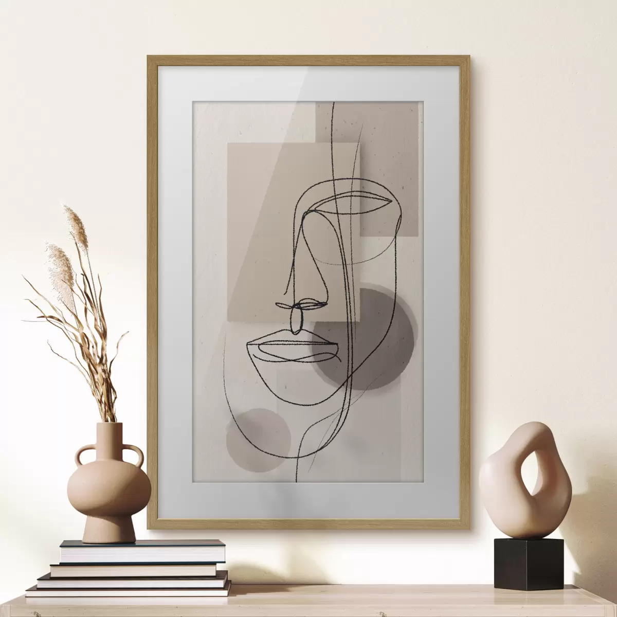 Poster Ritratto in linea su forme geometriche beige f45886
