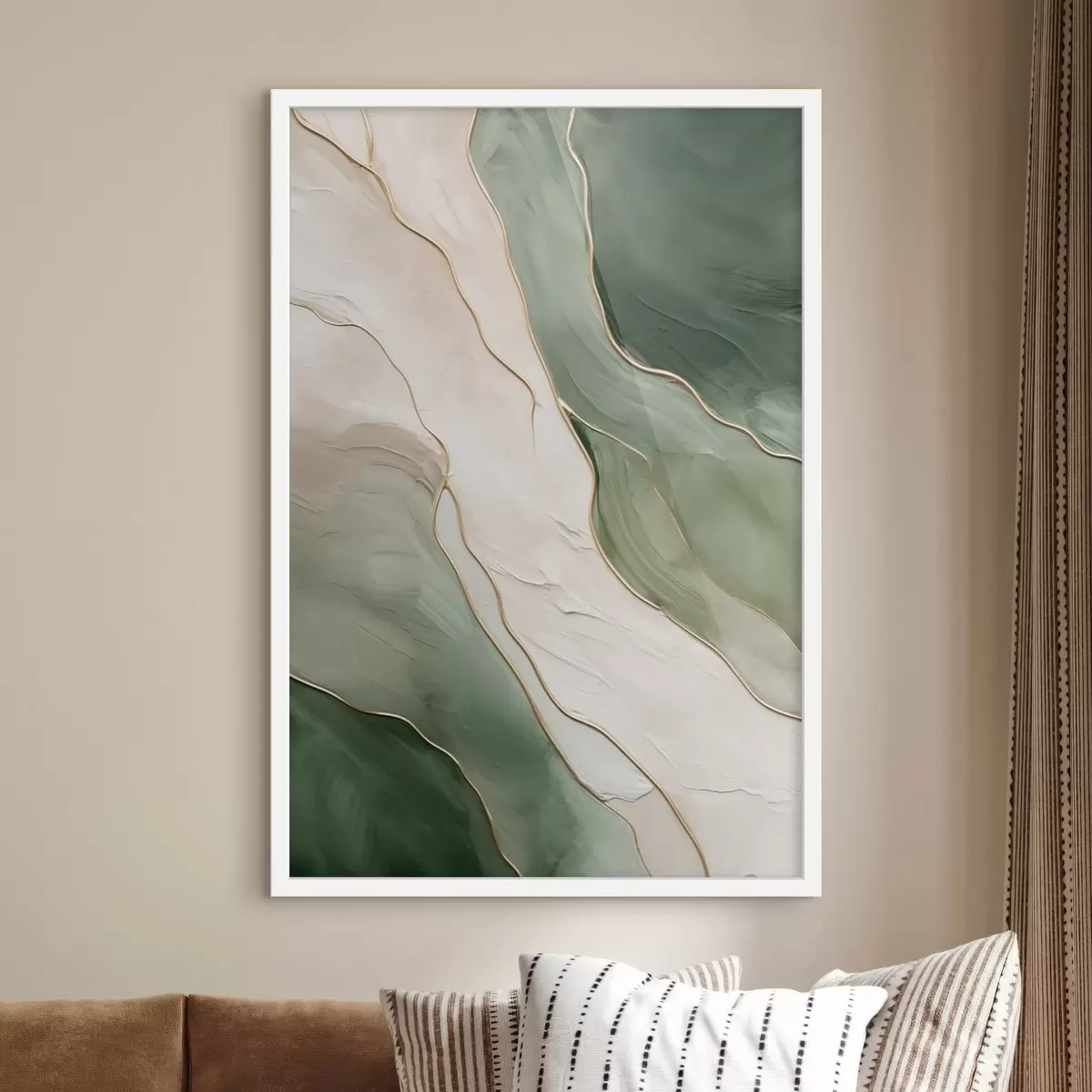 Poster Astrazione smeraldo con sottili linee gialle f45888