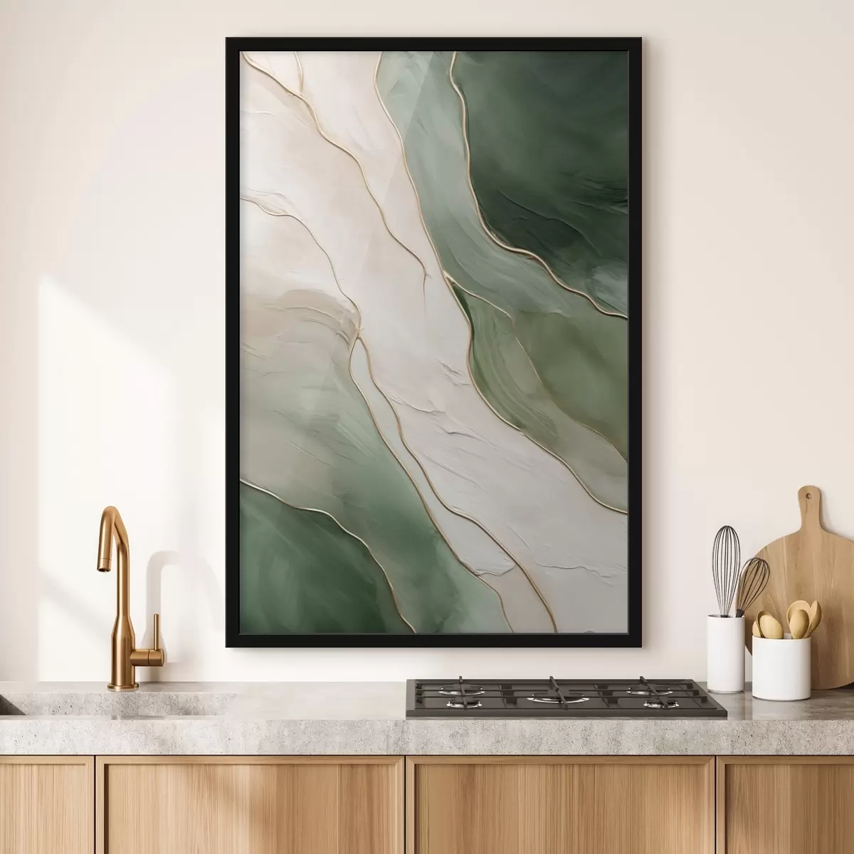 Poster Astrazione smeraldo con sottili linee gialle f45888