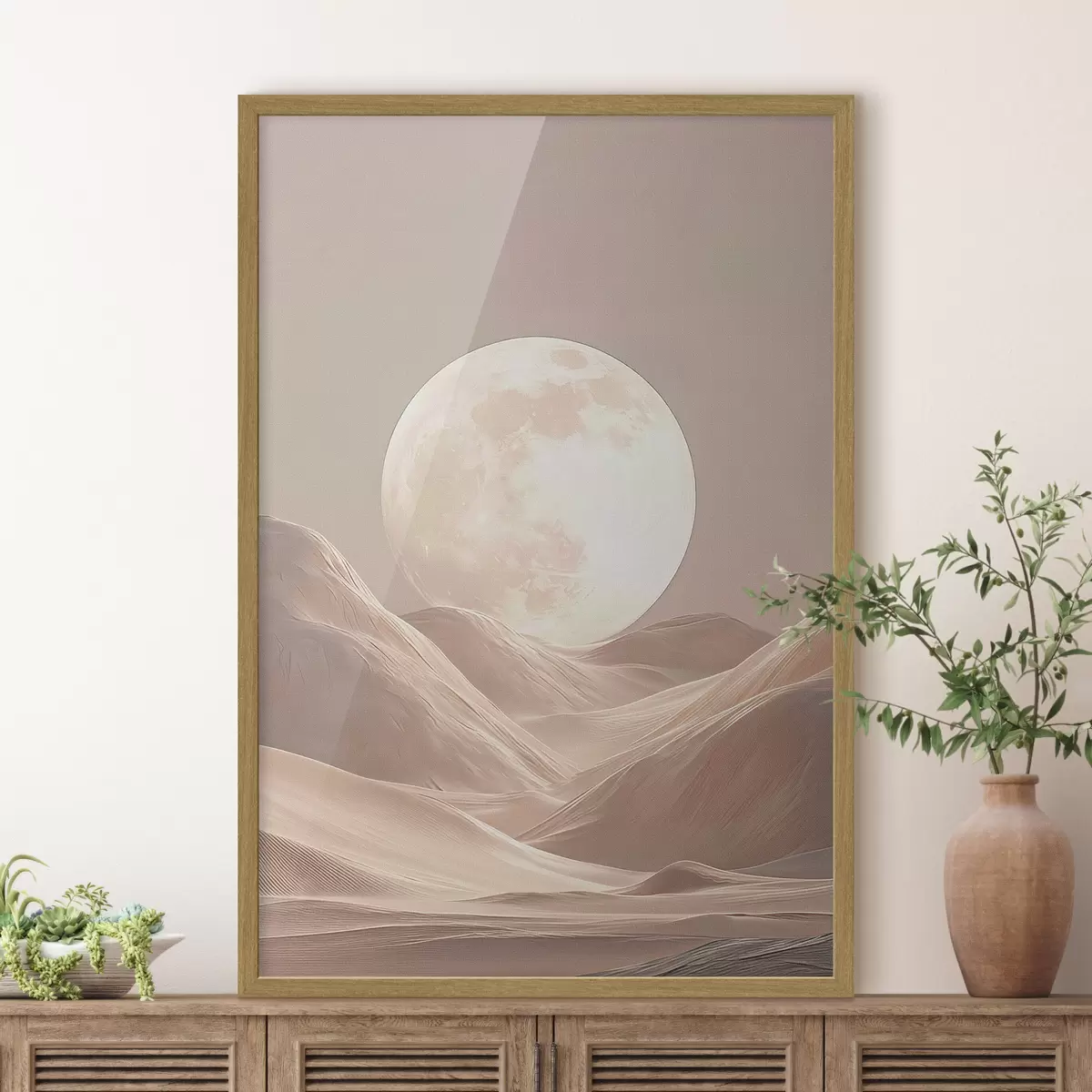 Poster Luna sopra le dune sabbiose dai toni rosa f45892