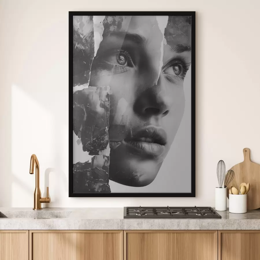 carta da parati Ritratto collage in bianco e nero con strati strappati e testurizzati nr. f45898