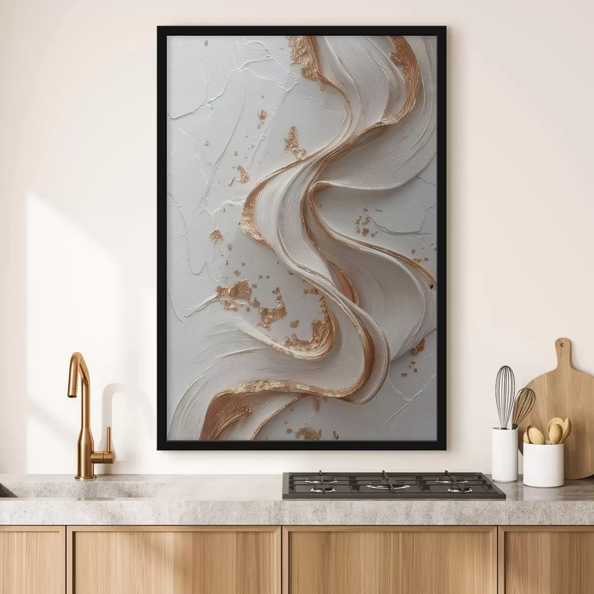 Poster Tratti testurizzati bianchi e gialli con accenti metallici f45906