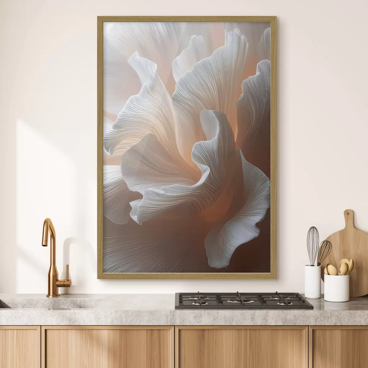 Poster Petali bianchi e vaporosi con un caldo bagliore color pesca f45909