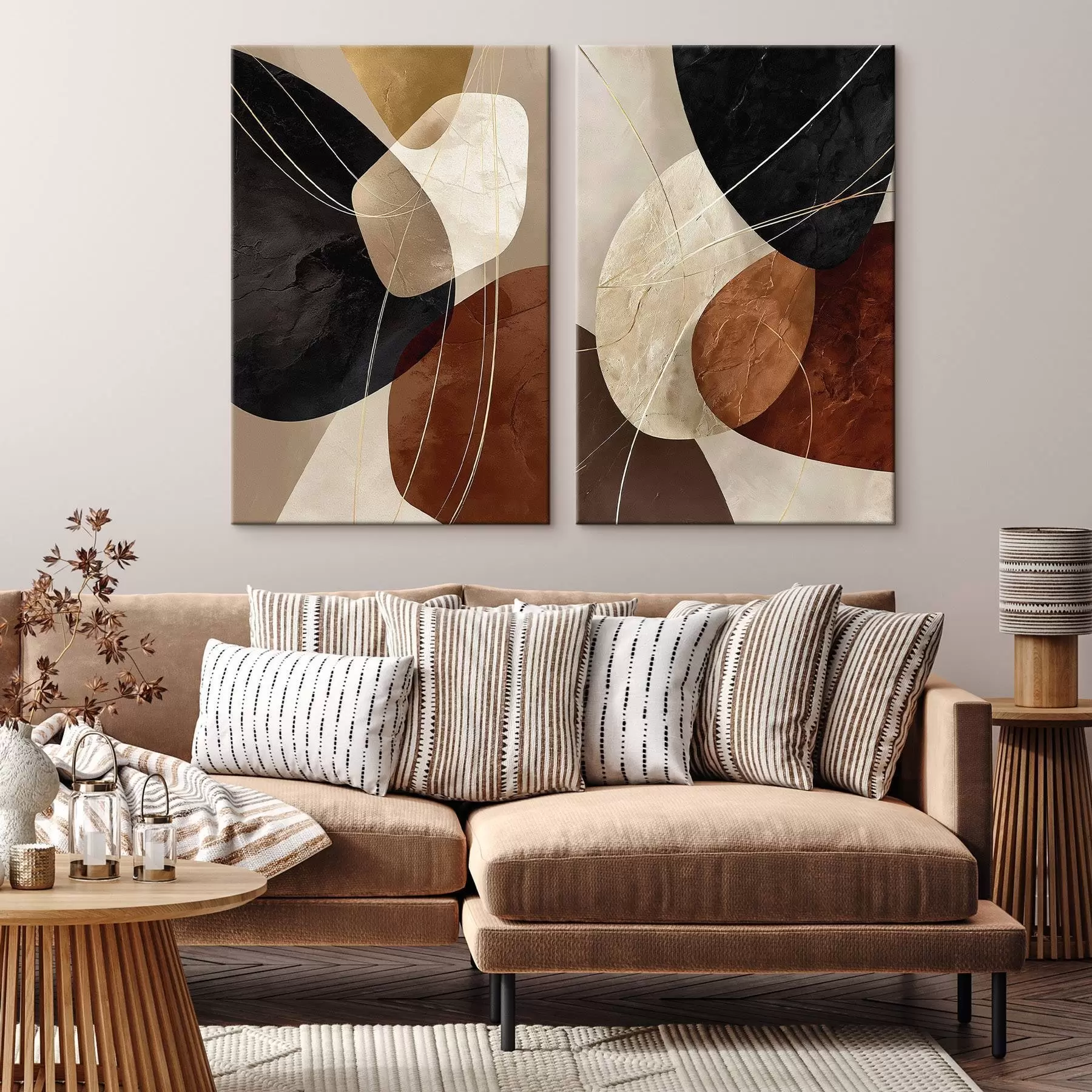 carta da parati Ovali geometrici in una palette dai toni caldi con linee gialle nr. m00763