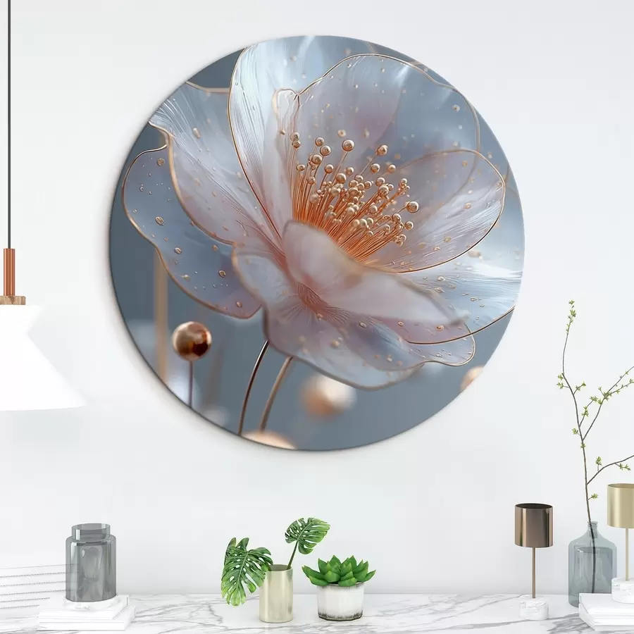 carta da parati Fiore traslucido con stami color rame su sfondo blu nr. r45880