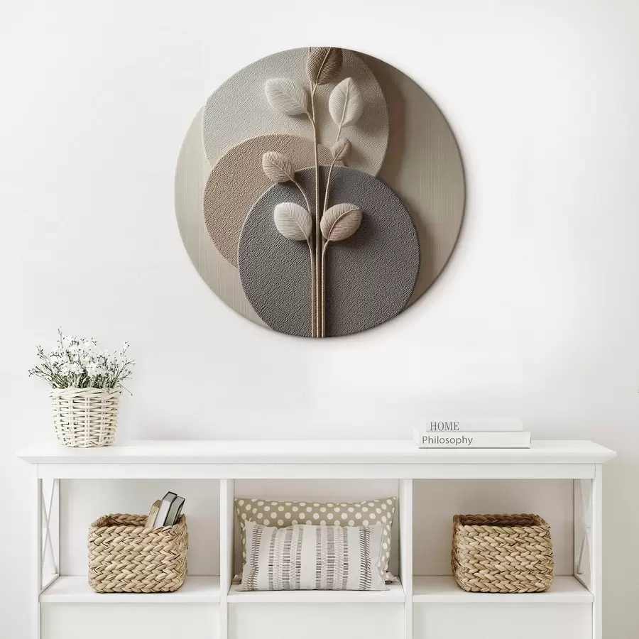 carta da parati Cerchi in rilievo e un ramo in toni neutri caldi nr. r45883