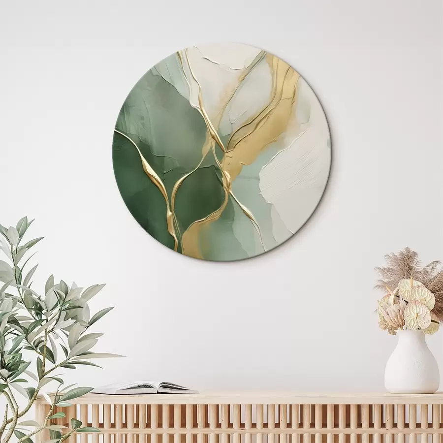 carta da parati Astrazione color crema smeraldo con rivoli gialli nr. r45887