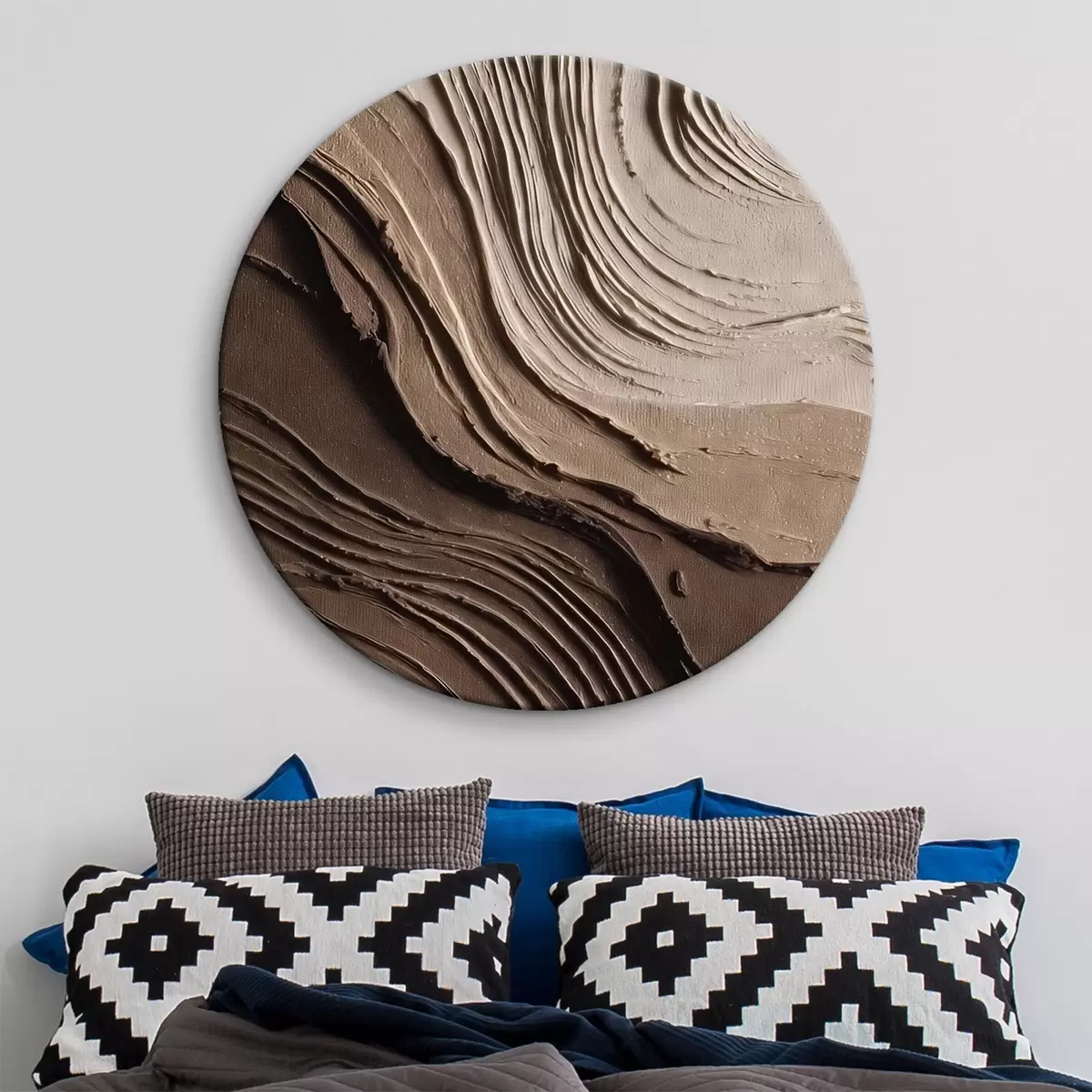Quadri rotondi Strati in rilievo color cioccolato-beige, pasta strutturata r45894