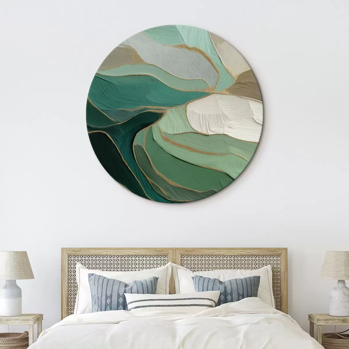 Quadri rotondi Astrazione verde salvia con contorno giallo r45901