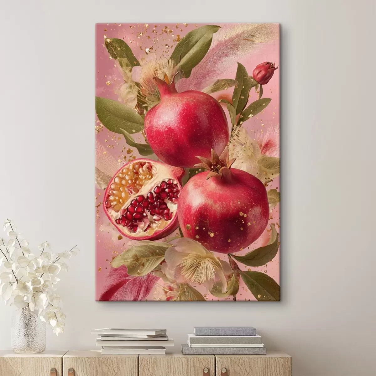 carta da parati Meloni maturi su sfondo rosa con foglie e macchie nr. s45868