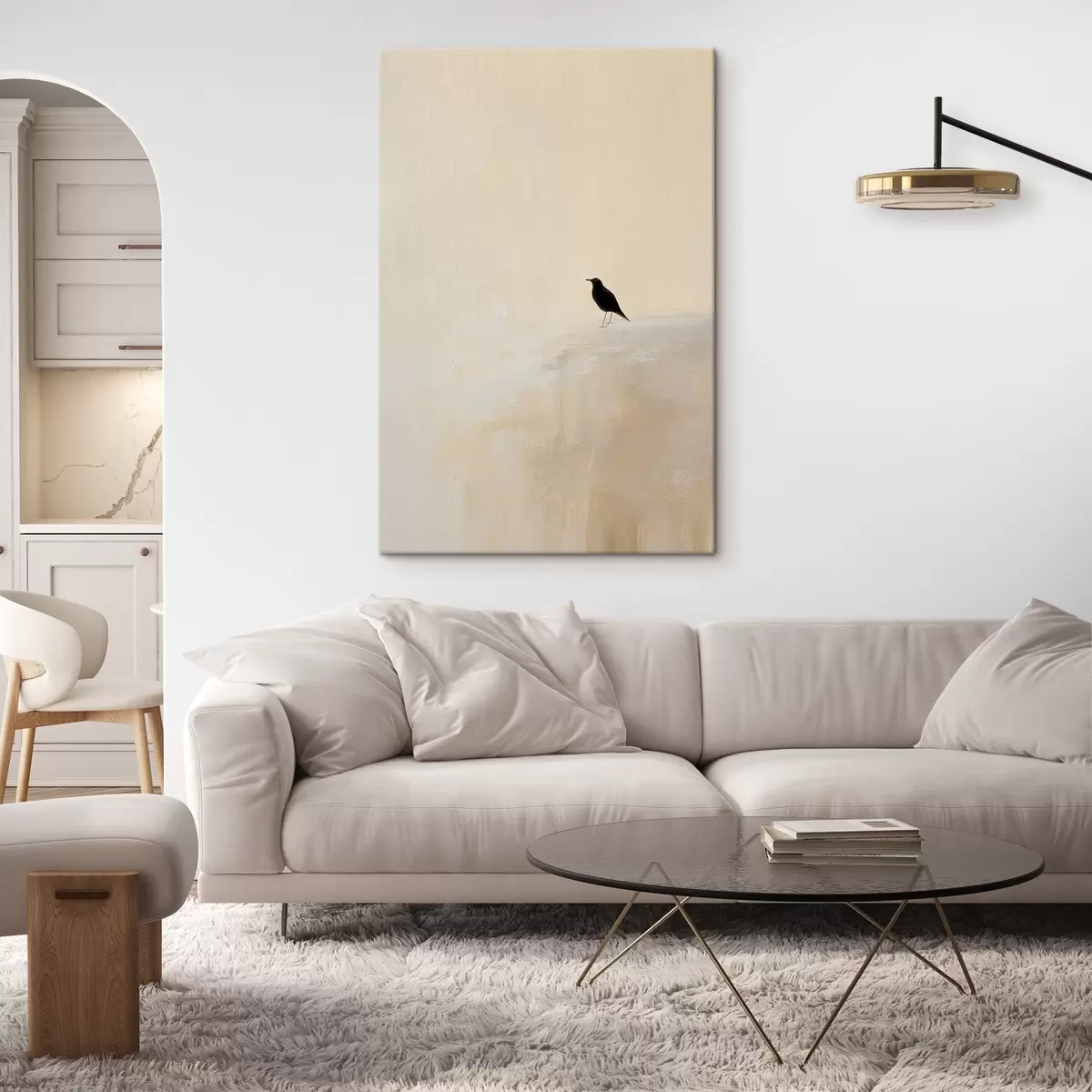 carta da parati Uccello solitario su uno sfondo beige caldo nr. s45882