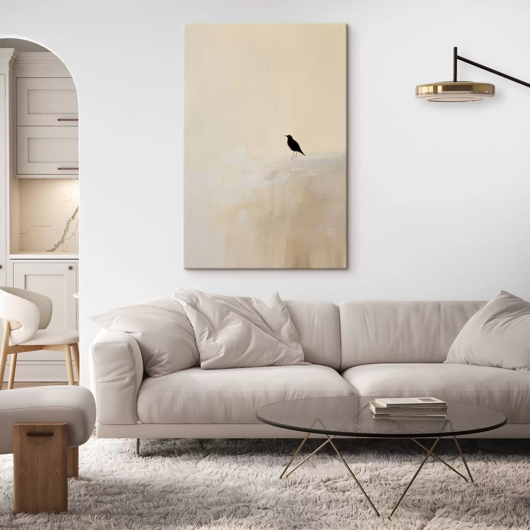 carta da parati Uccello solitario su uno sfondo beige caldo nr. s45882