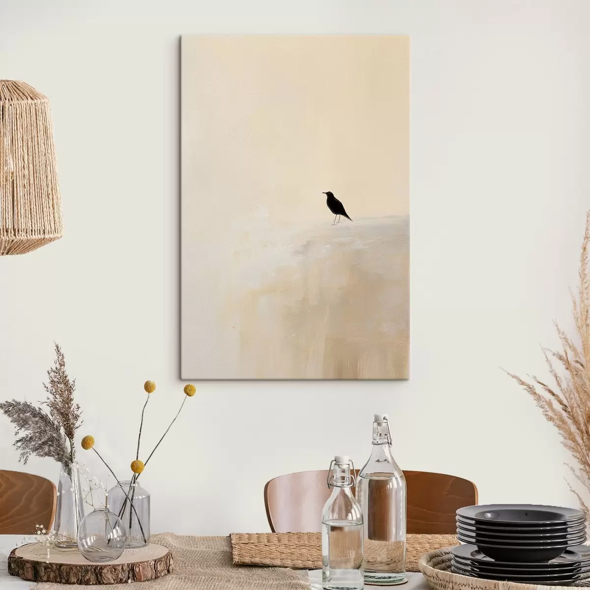 carta da parati Uccello solitario su uno sfondo beige caldo nr. s45882