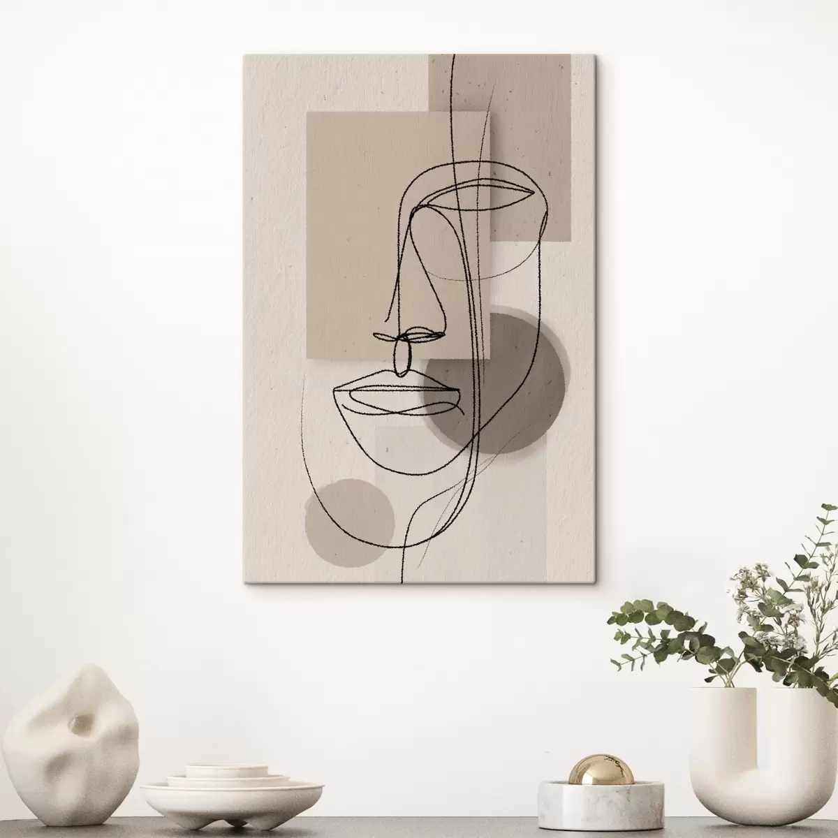 carta da parati Ritratto in linea su forme geometriche beige nr. s45886