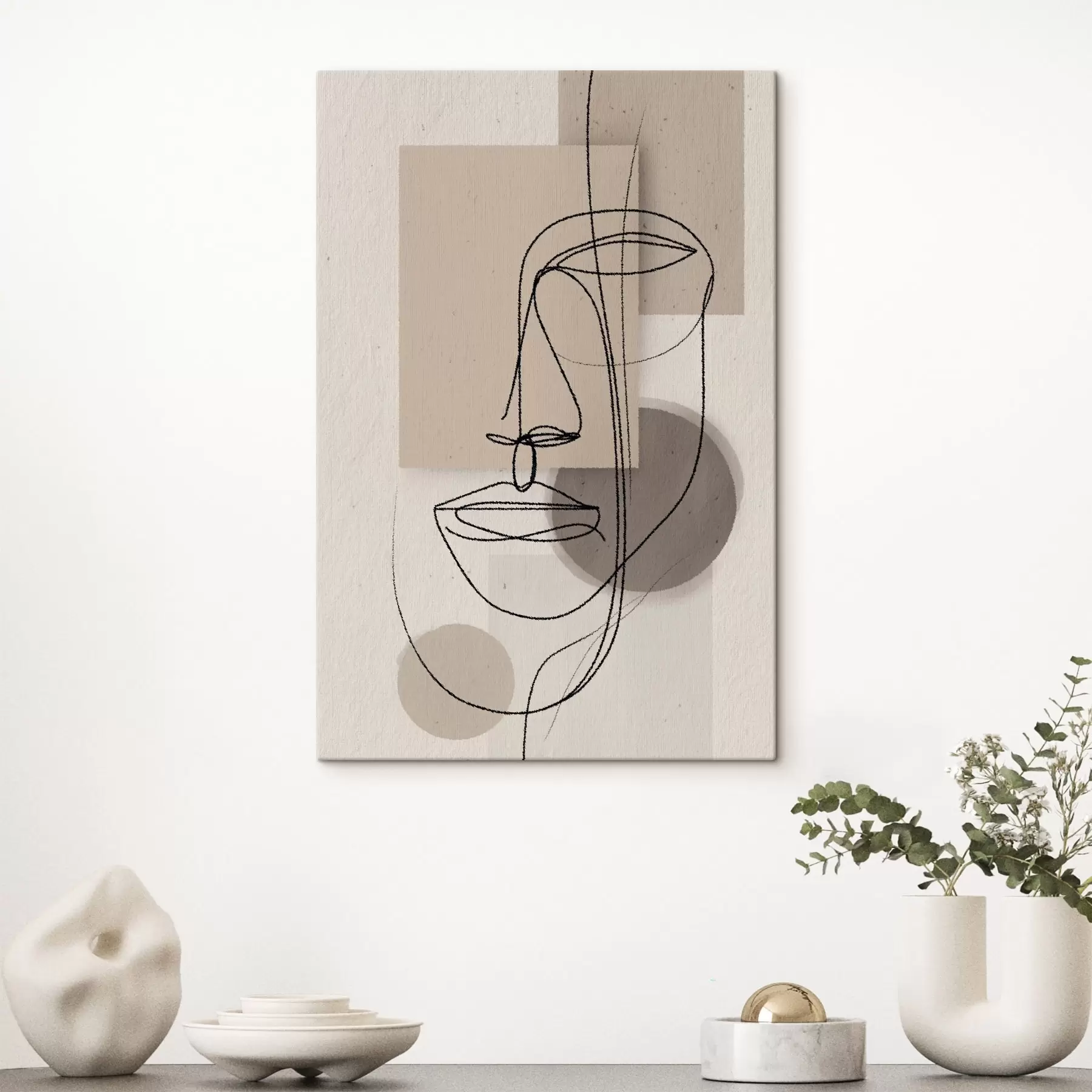 carta da parati Ritratto in linea su forme geometriche beige nr. s45886