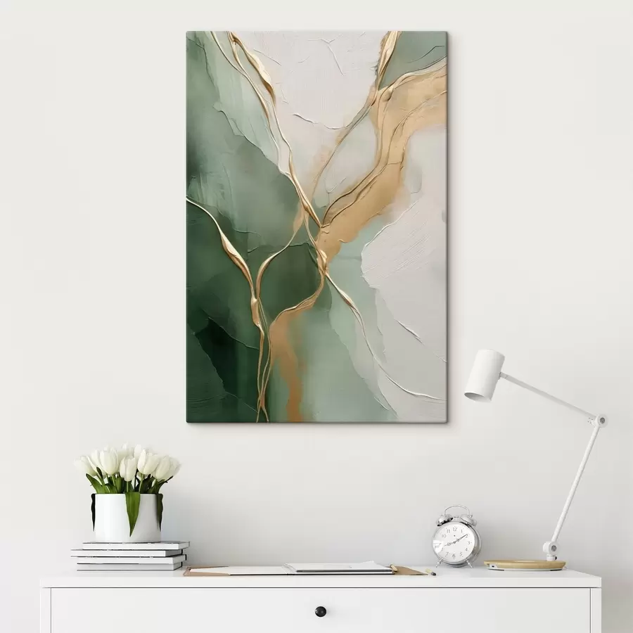 carta da parati Astrazione color crema smeraldo con rivoli gialli nr. s45887