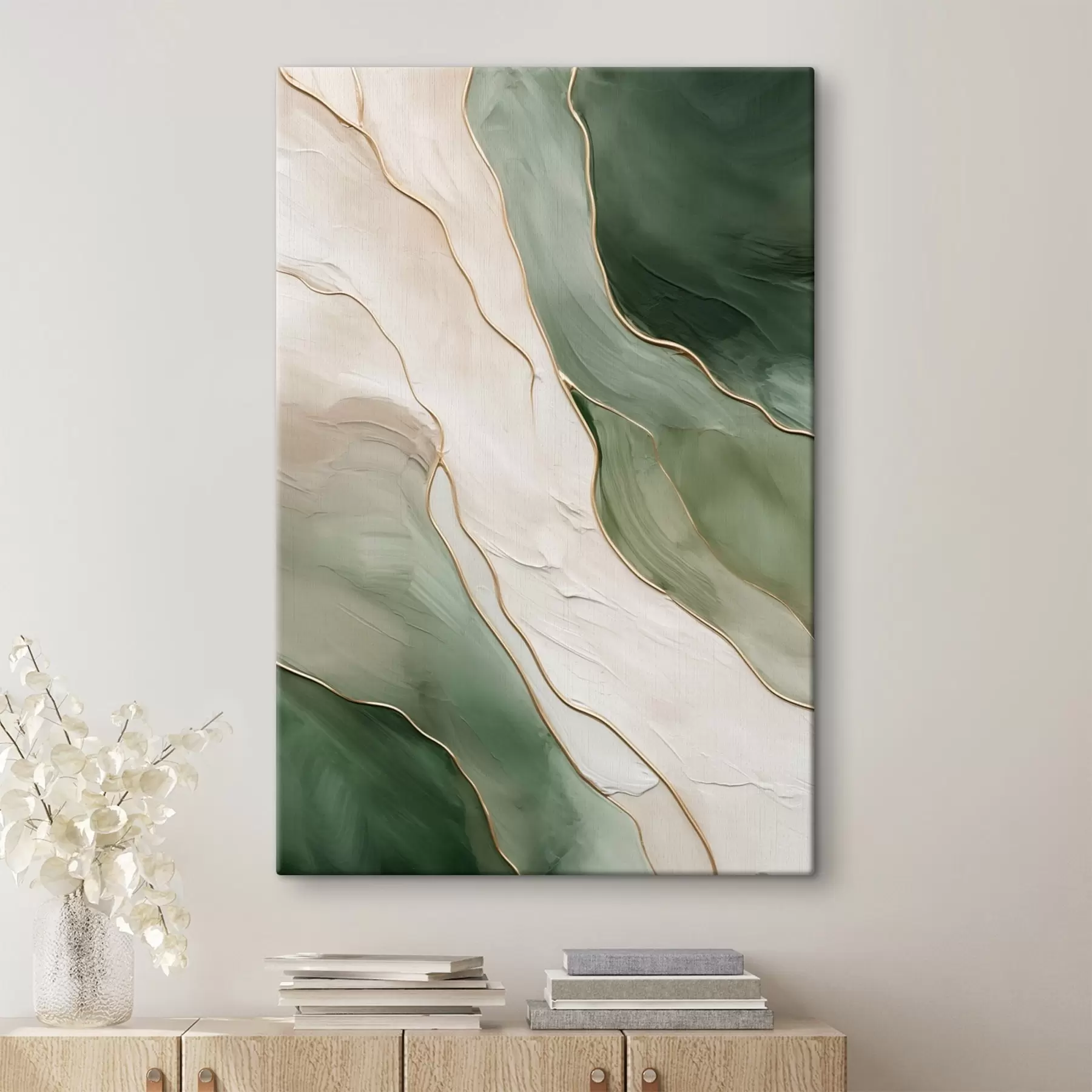 carta da parati Astrazione smeraldo con sottili linee gialle nr. s45888