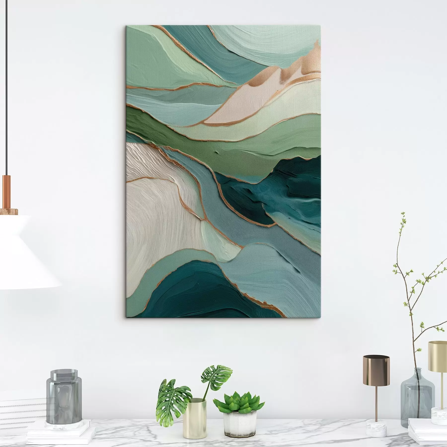 carta da parati Astrazione verde stratificata con linee gialle e profondità nr. s45902