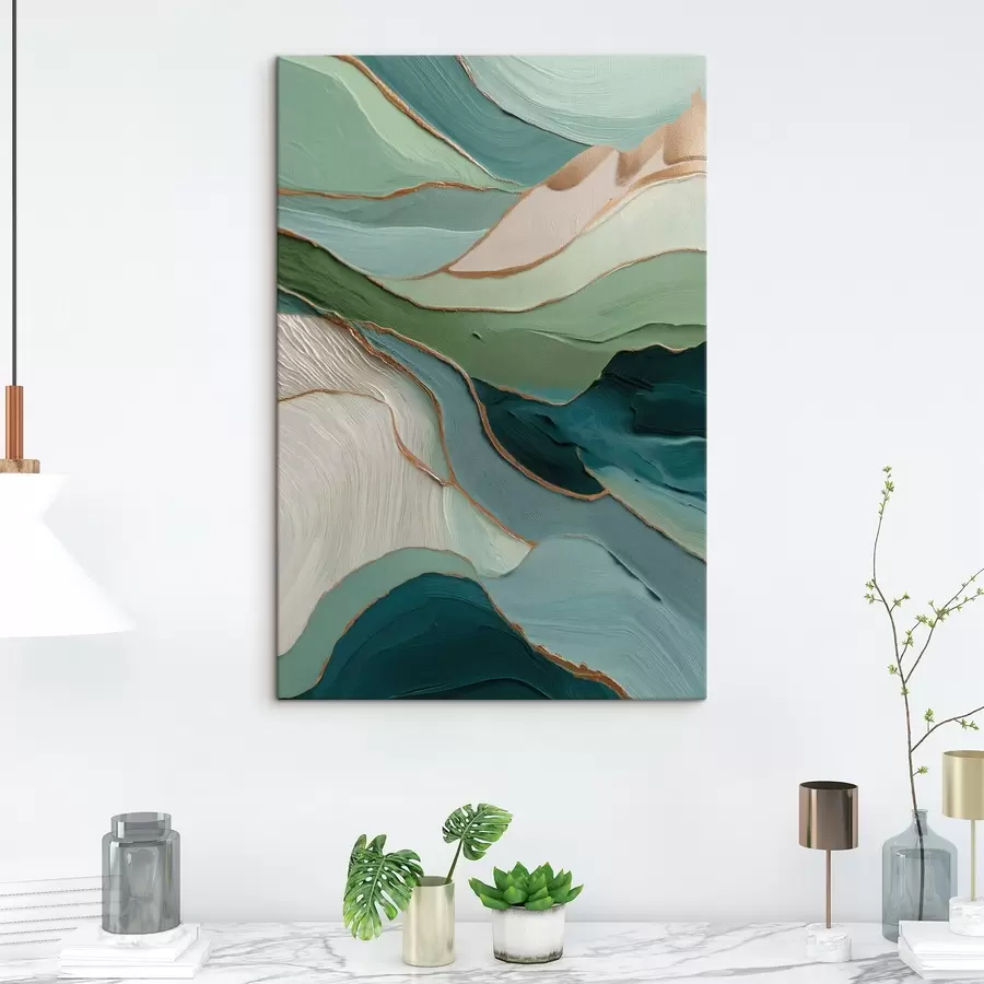 carta da parati Astrazione verde stratificata con linee gialle e profondità nr. s45902